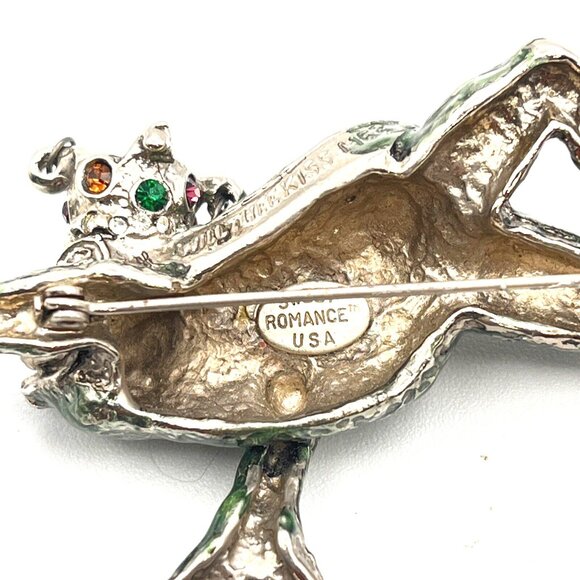 Fabulous Signed Sweet Romance USA Enamel Frog Prince Pendant Brooch Pin 4" - Picture 9 of 10